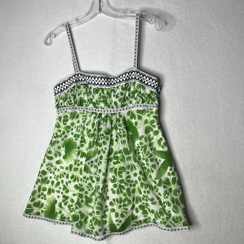 CATHERINE MELANDRINO White Green Floral Spaghetti Strap Empire Babydoll M Y2K